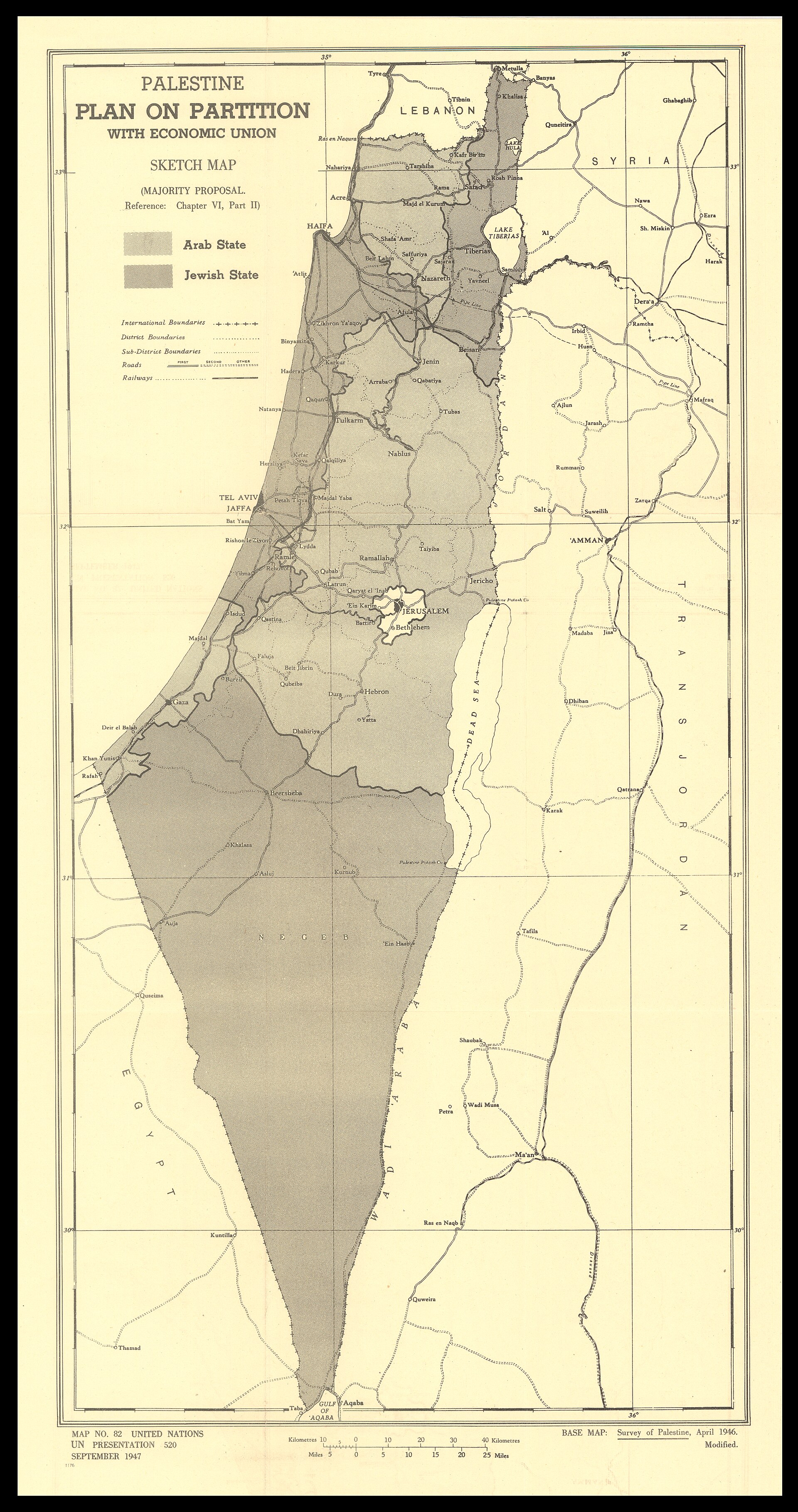 United Nations map of the 1947 plan of partition for Palestine